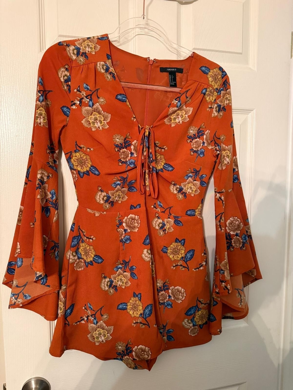 Forever 21 Rust Orange Floral Tie-Front Romper